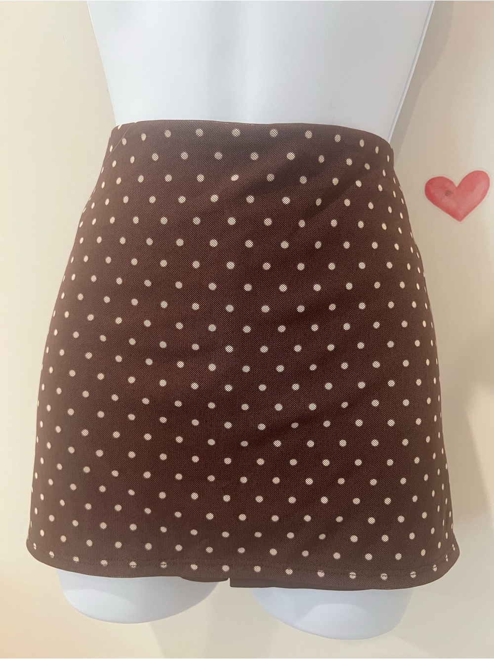 Derek Heart Brown Mini Skirt with Cream Polka Dots